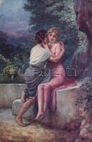 10 db régi motívumlap, vegyes tematikával, romantikus jelenetek, folklór lapok, mind tábori postán f...