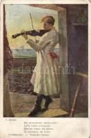 10 db régi, vegyes tematikájú képeslap, romantikus jelenetek, folklór és üdvözlő lapok illetve egy v...