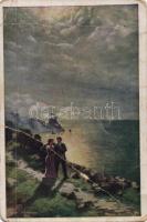 10 db régi, vegyes tematikájú képeslap, romantikus jelenetek, folklór és üdvözlő lapok illetve egy v...