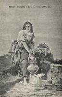 10 db régi folklór lap vízhordó leányokkal, köztük két litho