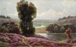 18 db régi képeslap hangulatos tájképekkel, köztük szignált művészlapok és lithok