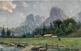 18 db régi képeslap hangulatos tájképekkel, köztük szignált művészlapok és lithok