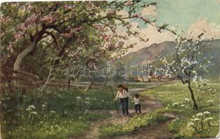 18 db régi képeslap hangulatos tájképekkel, köztük szignált művészlapok és lithok