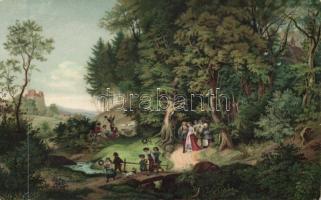 18 db régi képeslap hangulatos tájképekkel, köztük szignált művészlapok és lithok