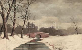 18 db régi képeslap hangulatos tájképekkel, köztük szignált művészlapok és lithok