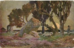 18 db régi képeslap hangulatos tájképekkel, köztük szignált művészlapok és lithok