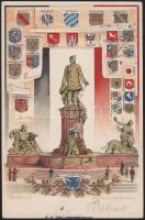 Berlin Bismarck monument, German coat of arms Emb. litho