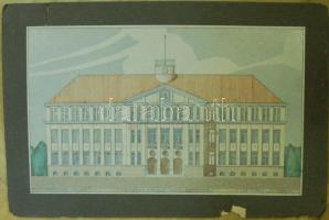 1926 Szántó Imre: Vidéki főreáliskola terve. akvarell, papír, 35x60 cm