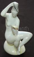 Szépítkező nő, kézzel festett jelzett Zsolnay porcelán figura / Hand-painted Zsolnay porcelain female nude 23cm