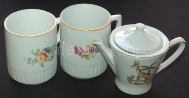 Kis vegyes porcelán tétel: 6db jelzett teáscsésze, 9db jelzett süteményes tányér, 2db bögre és egy k...