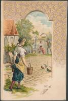 Water carrier litho, Emb. (cut)
