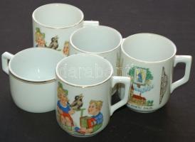 Vegyes Zsolnay porcelán tétel: 7db süteményes tányér, 4db kávécsésze-alátét, 4db bögre, 1db teáscsésze, mind jelzett / Mixed Zsolnay chinaware lot