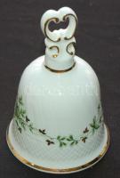 Virágokkal díszített és szolidan aranyozott jelzett Hollóházi porcelán csengő / Hollóházi chinaware bell 13cm