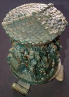 Nagyméretű, mulatós jelenetet ábrázoló faragott díszes gyertya réz talpon / Large candle with bas relief decoration on brass stand 23cm, d: 16cm