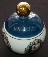 Vallási motívummal díszített és szolidan aranyozott jelzett Hollóházi porcelán bonbonier / Hollóházi chinaware bonbonier 13cm