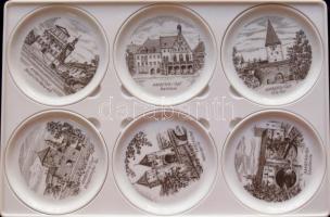 6db-os Fürstenberg porcelán dísztányér készlet Amberg híres épületeinek képeivel, jelzett, sorszámoz...