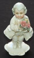 Festett sorszámozott jelzett ENS Volkstedt-Rudolstadt német porcelán fiú virágcsokorral / Numbered german chinaware boy figure 13cm