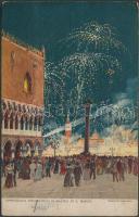 Venice St Mark's Square, fireworks, litho (EK)