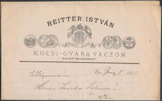 1882 Reitter István Kocsi-gyára Váczon díszes fejléces számla