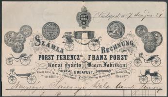 1887 Porst Ferencz kocsi gyártó Budapest Károly-körut 12. dekoratív fejléces számla