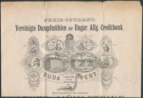 1880 Vereinigte Dampfmühlen der Ungarischen Allgemeinen Creditbank Ofner Mühlstein Preis-Courant malomkerék árlista és reklám dekoratív fejléccel