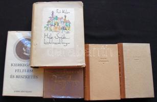 5db klf témájú könyv: Platón-A lakoma, Voltaire-Zadig, Kierkegaard-Félelem és reszketés, Puskin-Anyegin, Füst Milán-Hábi Szádi küzdelmeinek könyve