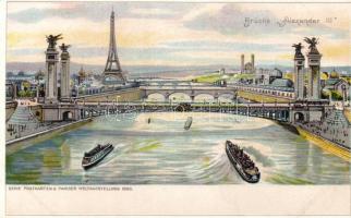 Paris Expo 1900 Alexander III bridge litho