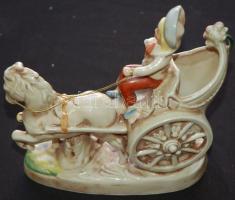 Kézzel festett lovaskocsizó gyereket ábrázoló jelzett NDK porcelán figura /
Hand-painted GDR porcela...