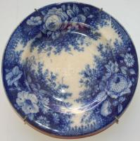 XIX. századi kobalt-festett fajansz dísztányér / 19th century faience plate with floral decoration d: 24cm