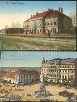 Pécs - 2 db városképes lap, Frigyes laktanya, Széchényi tér és takarékpénztár