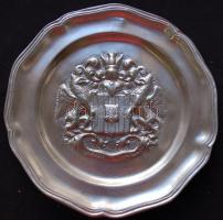 Osztrák címerrel díszített jelzett ón dísztányér / Tin plate with Austrian coat of arms 21,5cm