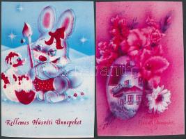 22 db modern képeslap, tévnyomat, szín és nyomdahibás üdvözlőlapok