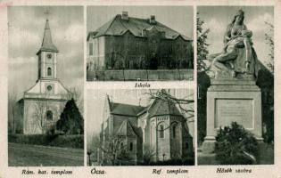 Ócsa Hősök szoba, Római katolikus templom, Református templom, iskola