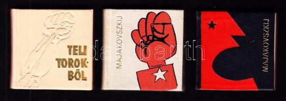 Majakovszkij: Teli torokból I-III., 3db minikönyv, Kossuth Nyomda, Bp. 1973, kiadói bőrkötésben, sorszámozott