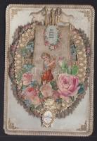 1879 Litho, relief üdvözlőkártya / Relief litho, greeting  card 9x13 cm