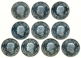 Tunézia 1969. Teljes 10 darabból álló ezüst dinár gyűjtemény eredeti bársonybéléses díszdobozban az ...