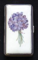 cca 1900 Virágdíszes zománcberakású ezüstözött kis cigarettatárca / Silver plated cigarette case with enamel decoration 4,5x8cm