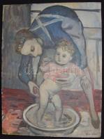 Vinkler László (1912-1980): Fürdetés, olaj-farost, jelzett, 37x50cm