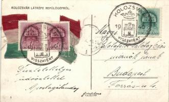 Kolozsvár vissza So.Stpl (nemzetiszín szalaggal átfűzve, bélyeggel, lepecsételve)