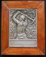 BKK jelzéssel: Fém bányász plakett fa keretben / Miner plaque in wooden frame 23x28 cm