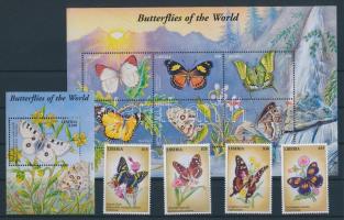 Butterflies set + minisheet + block, Lepkék sor + kisív + blokk, Schmetterlinge Satz + Kleinbogen + Block