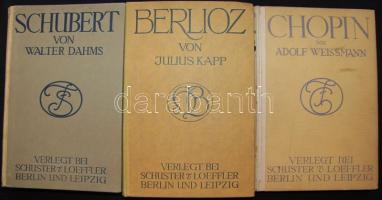 Julius Kapp: Schubert, Chopin, Berlioz - eine Bibliografie. Berlin 1910 Schuster und Loeffler. mind szép állapotban / All 3 books in nice condition