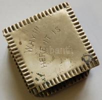 Fém dobozka "Why!!! Here it is" felirattal, brit jelzéssel / Metal box with inscription and British hallmark 6,5x6,5x3cm