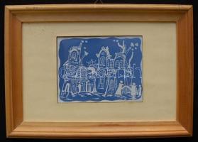 Eisenbeck Anett jelzéssel: Ódon kastély, tűzzománc keretben 20x29cm