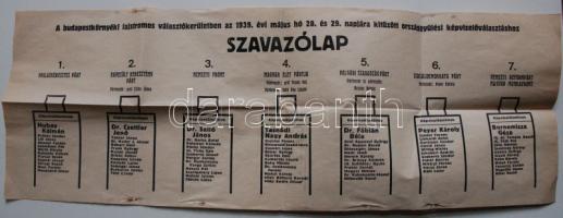 1939 Szavazólap az országgyűlési választásokról