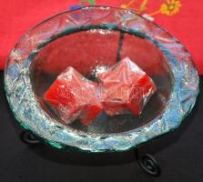 Apró bolha tétel: Kézi hímzésű terítő 92x92cm, szép üvegtál úszógyertyákkal