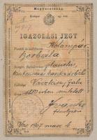 1907 Igazolási jegy planétás, kintornás karikadobáló részére / Id