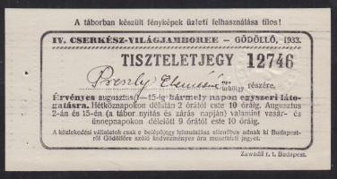 1933 Cserkész világjamboree tiszteletjegy