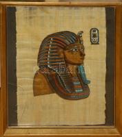 Egyiptomi papiruskép az 50-es évekből üvegezett keretben (sérült) 30x37cm