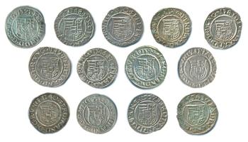 1528-1557. Denár Ag "I. Ferdinánd" (13x) klf évszámokkal! T:Vegyes Hungary 1528-1557. Denar Ag "Ferdinand I" (13x) different dates! C:Mixed Huszár: 935., Unger II.: 745a